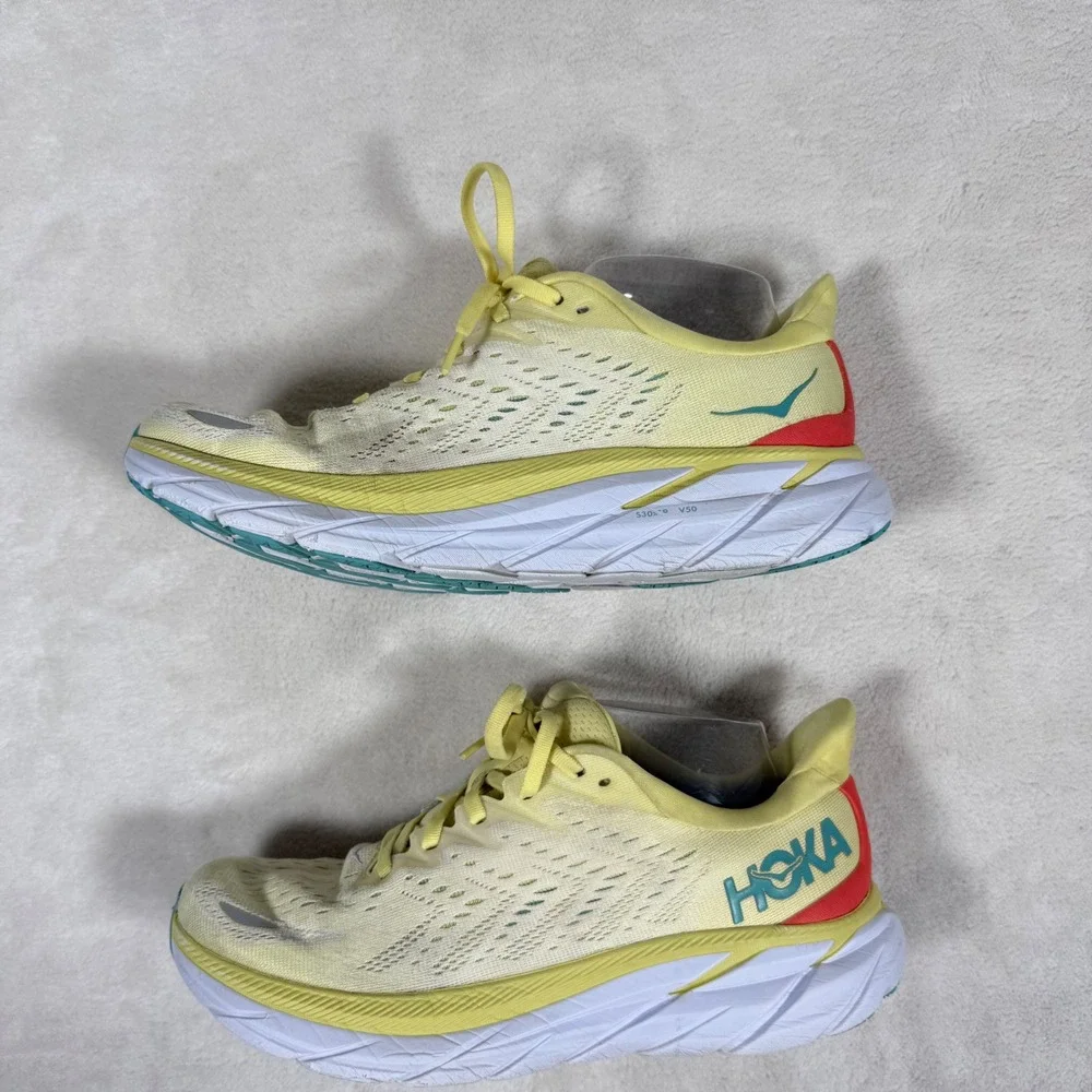 Hoka‎ One One Clifton 8 Women's Running Shoes Light Yellow Teal Size 9B s30x19